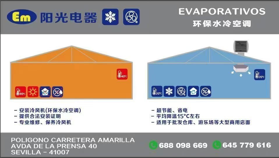 Comparativa de una nave a 40 °C frente a otra climatizada a 20 °C con evaporativos